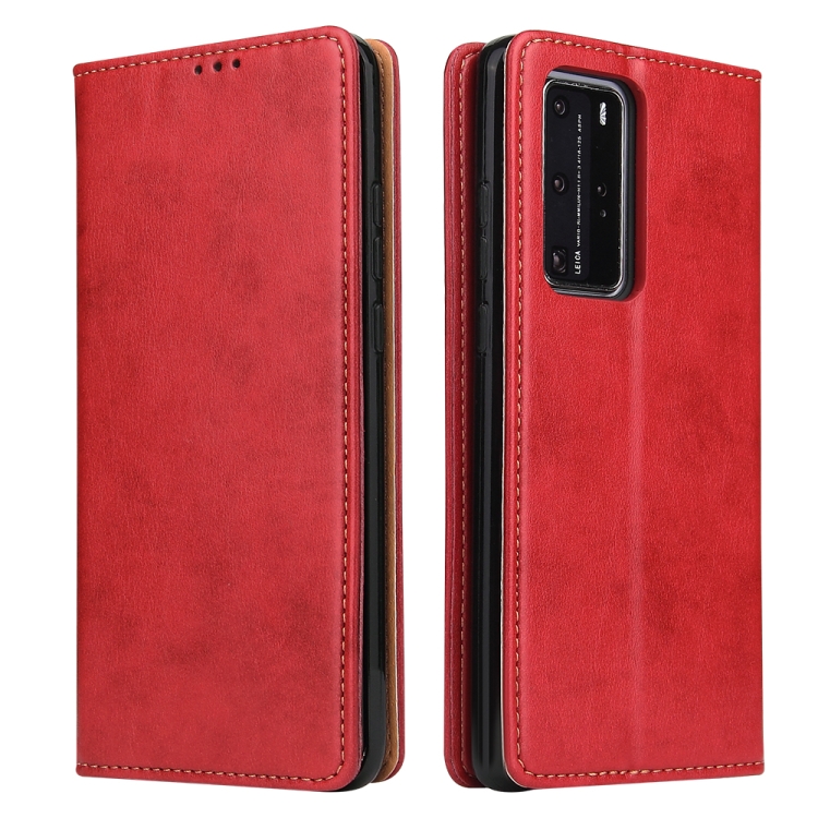 

For Huawei P40 Fierre Shann PU Genuine Leather Texture Horizontal Flip Leather Case with Holder & Card Slots & Wallet(Red)
