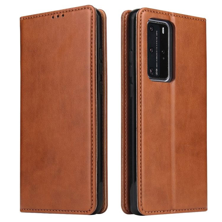 

For Huawei P40 Pro Fierre Shann PU Genuine Leather Texture Horizontal Flip Leather Case with Holder & Card Slots & Wallet(Brown)
