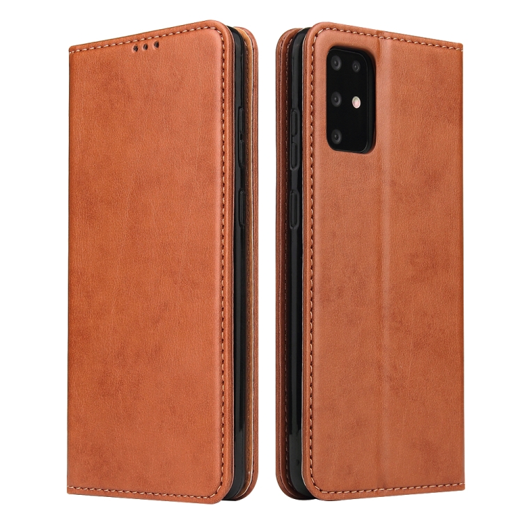

For Galaxy S20 Fierre Shann PU Genuine Leather Texture Horizontal Flip Leather Case with Holder & Card Slots & Wallet(Brown)
