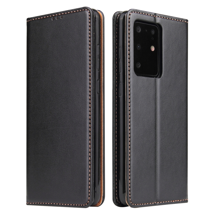 

For Galaxy S20 Ultra Fierre Shann PU Genuine Leather Texture Horizontal Flip Leather Case with Holder & Card Slots & Wallet(Black)