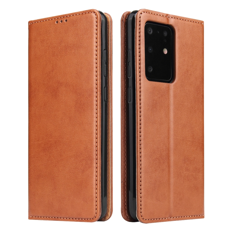 

For Galaxy S20 Ultra Fierre Shann PU Genuine Leather Texture Horizontal Flip Leather Case with Holder & Card Slots & Wallet(Brown)