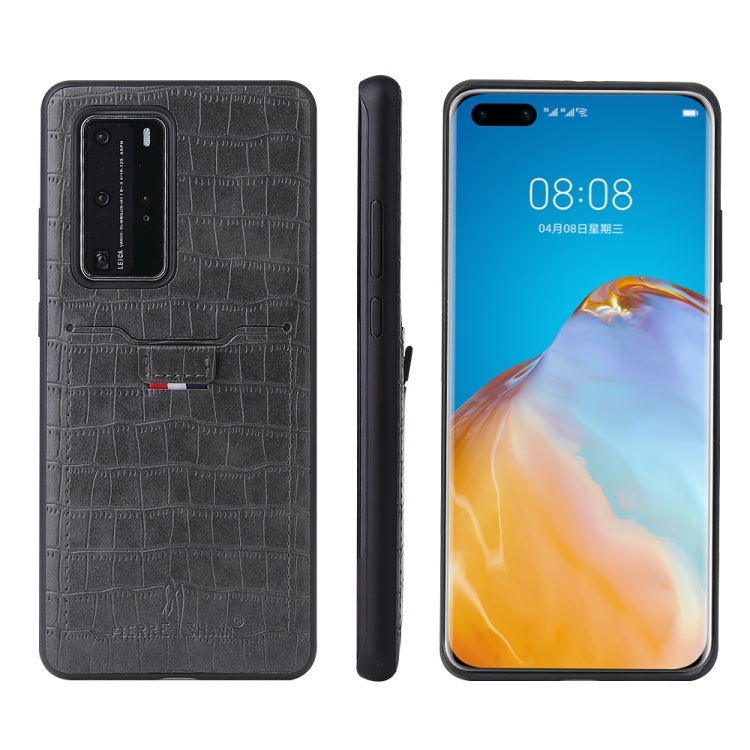 

For Huawei P40 Pro Fierre Shann Crocodile Texture PU Leather Protective Case with Card Slot(Grey)