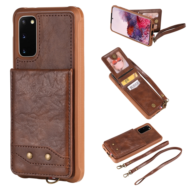 

For Galaxy S20 Vertical Flip Shockproof Leather Protective Case with Long Rope, Support Card Slots & Bracket & Photo Holder & Wallet Function(Coffee)