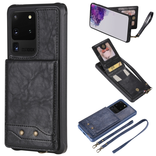 

For Galaxy S20 Ultra Vertical Flip Shockproof Leather Protective Case with Long Rope, Support Card Slots & Bracket & Photo Holder & Wallet Function(Black)