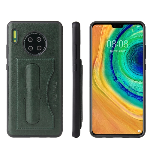 

For Huawei Mate 30 Fierre Shann Full Coverage PU Leather Protective Case with Holder & Card Slot(Green)