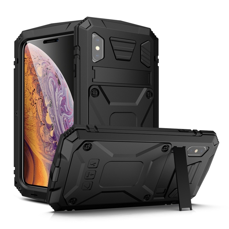 

For iPhone XS Max Shockproof Waterproof Dust-proof Metal + Silicone Protective Case with Holder(Black)