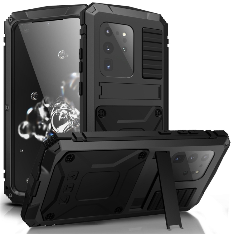 

For Galaxy S20 Ultra Shockproof Waterproof Dust-proof Metal + Silicone Protective Case with Holder(Black)