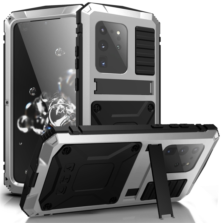 

For Galaxy S20 Ultra Shockproof Waterproof Dust-proof Metal + Silicone Protective Case with Holder(Silver)