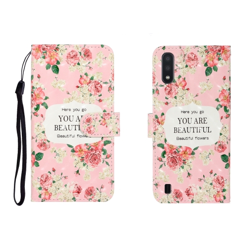 

For Galaxy A01 3D Colored Drawing Horizontal Flip Leather Case with Holder & Card Slot & Wallet(Rose Flower)