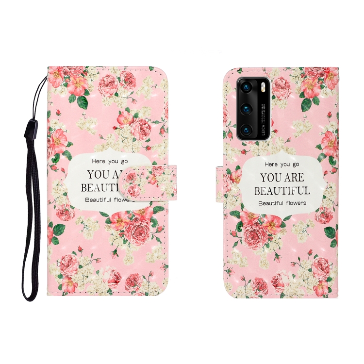 

For Huawei P40 Pro 3D Colored Drawing Horizontal Flip Leather Case with Holder & Card Slot & Wallet(Rose Flower)