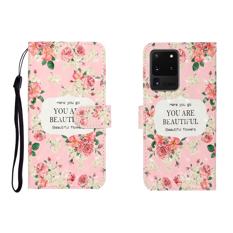 

For Galaxy S20 Ultra 3D Colored Drawing Horizontal Flip Leather Case with Holder & Card Slot & Wallet(Rose Flower)