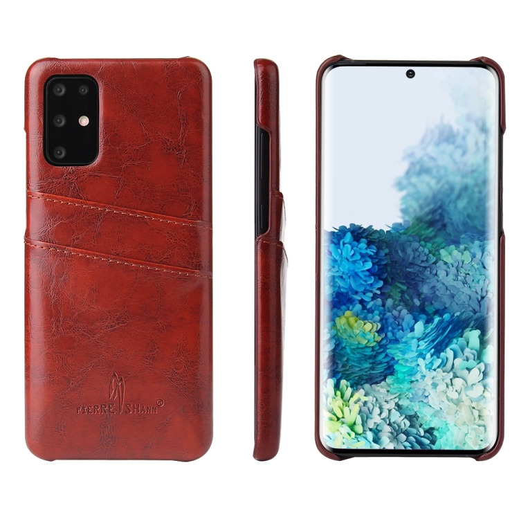

For Galaxy S20+ Fierre Shann Retro Oil Wax Texture PU Leather Case with Card Slots(Brown)