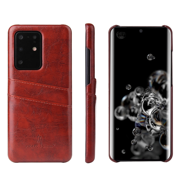 

For Galaxy S20 Ultra Fierre Shann Retro Oil Wax Texture PU Leather Case with Card Slots(Brown)