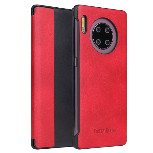 

For Huawei Mate 30 Pro Fierre Shann Crazy Horse Texture PU + PC Horizontal Flip Leather Case with Smart View Window & Sleep Wake-up Function(Red)