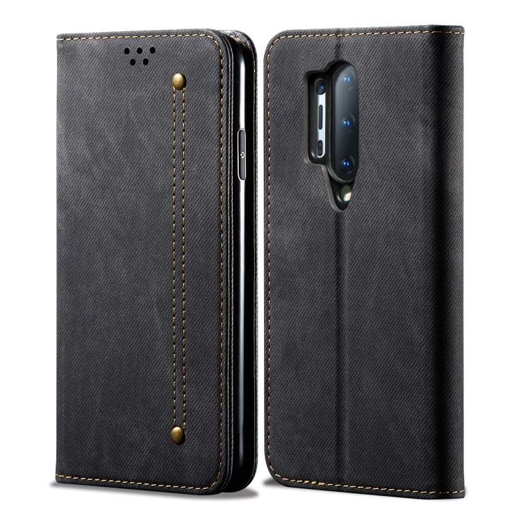 

For OnePlus 8 Pro Denim Texture Casual Style Horizontal Flip Leather Case with Holder & Card Slots & Wallet(Black)