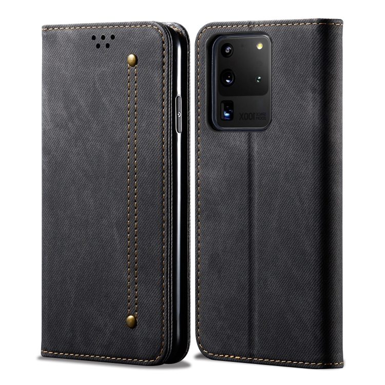 

For Galaxy S20 Ultra Denim Texture Casual Style Horizontal Flip Leather Case with Holder & Card Slots & Wallet(Black)