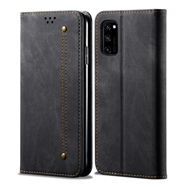 

For Huawei Honor 30S Denim Texture Casual Style Horizontal Flip Leather Case with Holder & Card Slots & Wallet(Black)