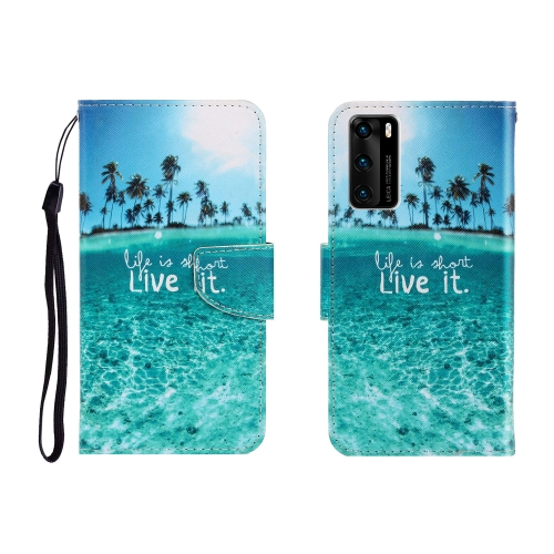 

For Huawei P40 Colored Drawing Horizontal Flip Leather Case with Holder & Card Slot & Wallet(Coconut Tree)