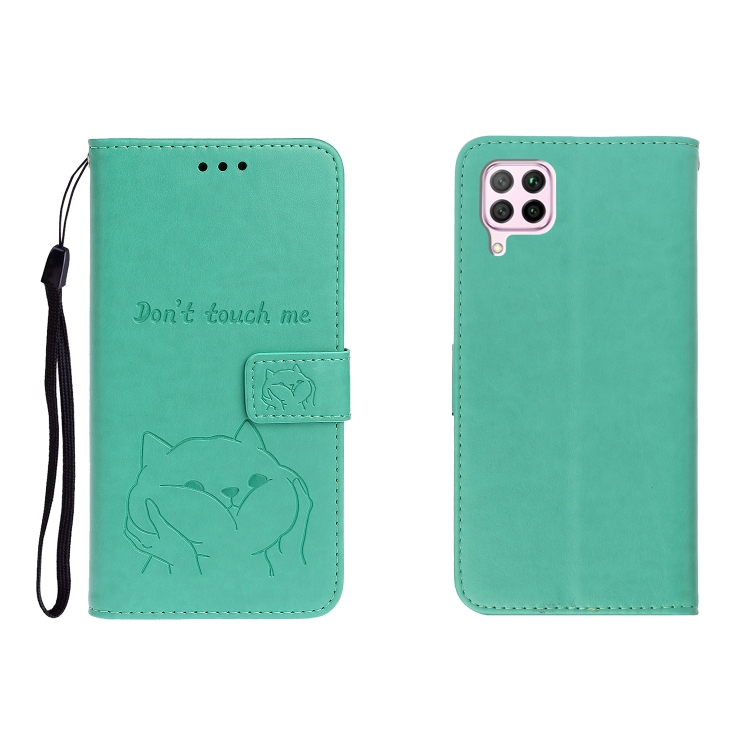 

For Huawei P40 Lite Embossed Shiba Inu Left and Right Leather Case with Stand & Card Slot & Sallet(Green)