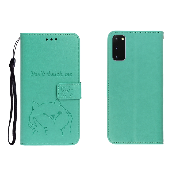 

For Galaxy S20 Embossed Shiba Inu Left and Right Leather Case with Stand & Card Slot & Sallet(Green)