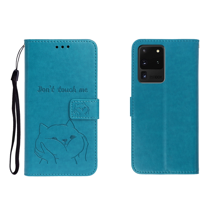 

For Galaxy S20 Ultia Embossed Shiba Inu Left and Right Leather Case with Stand & Card Slot & Sallet(Blue)