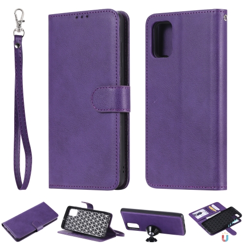 

For Galaxy A51 2 in 1 Solid Color Detachable PU Leather Case with Card Slots & Magnetic Holder & Photo Frame & Wallet & Strap(Purple)