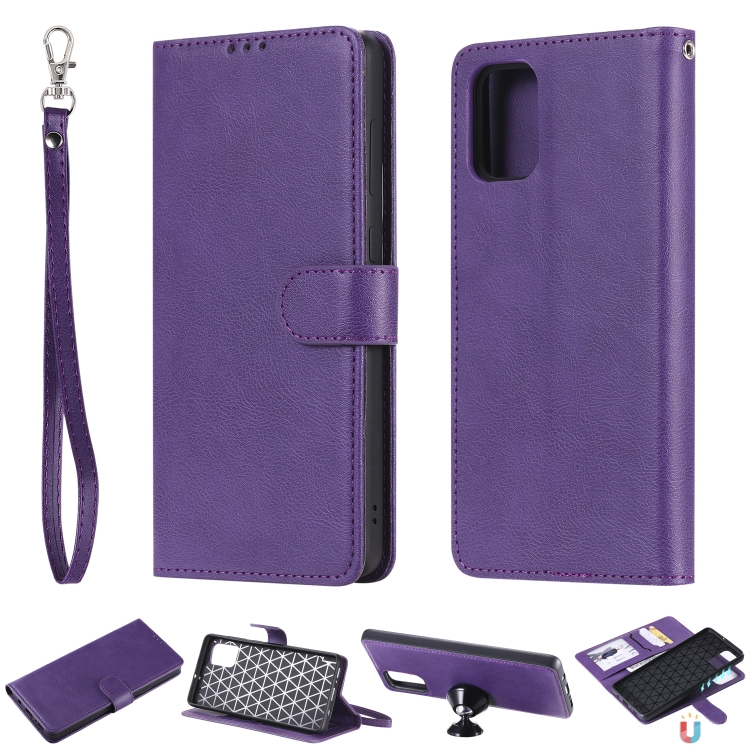 

For Galaxy A71 Solid Color Horizontal Flip Protective Case with Holder & Card Slots & Wallet & Photo Frame & Lanyard(Purple)