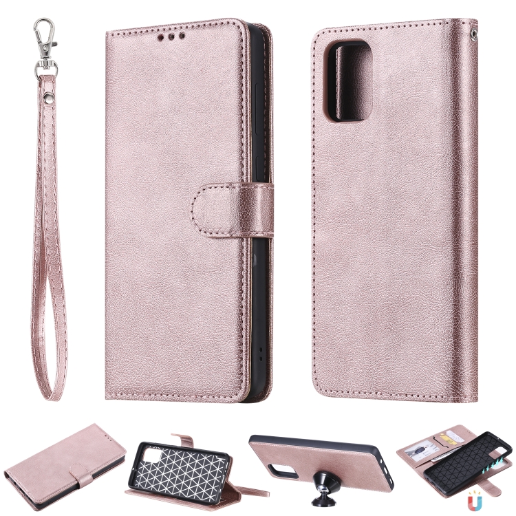 

For Galaxy A71 Solid Color Horizontal Flip Protective Case with Holder & Card Slots & Wallet & Photo Frame & Lanyard(Rose Gold)