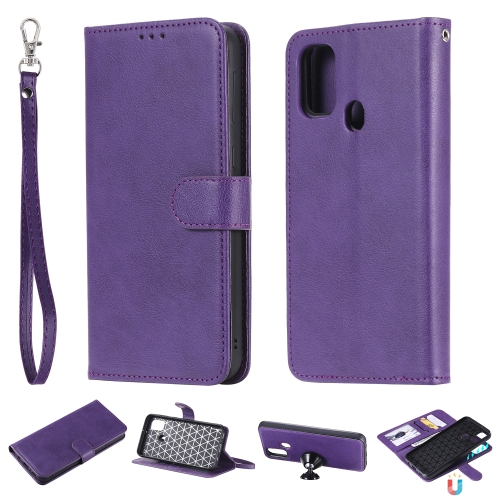 

For Galaxy M30s Solid Color Horizontal Flip Protective Case with Holder & Card Slots & Wallet & Photo Frame & Lanyard(Purple)