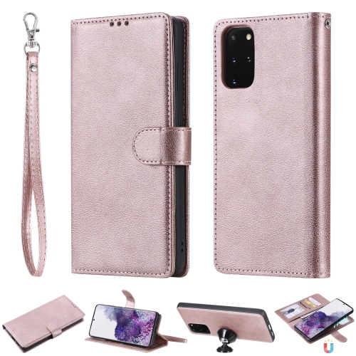 

For Galaxy S20 Plus 2 in 1 Solid Color Detachable PU Leather Case with Card Slots & Magnetic Holder & Photo Frame & Wallet & Strap(Rose Gold)