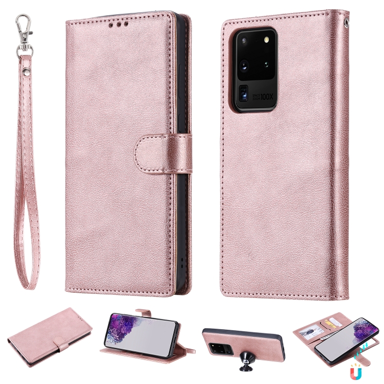 

For Galaxy S20 Ultra Solid Color Horizontal Flip Protective Case with Holder & Card Slots & Wallet & Photo Frame & Lanyard(Rose Gold)