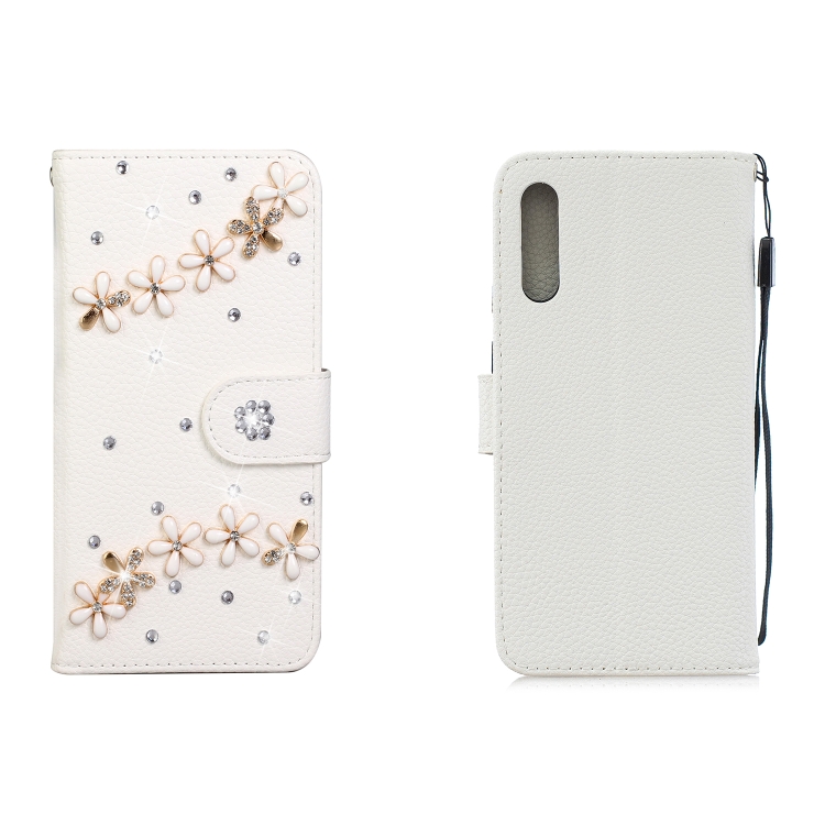 

For Galaxy A50 Horizontal Flip Solid Color Rhinestones Leather Case with Card Slot & Wallet & Holder(Top Five Flowers)
