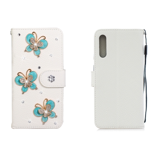 

For Galaxy A50 Horizontal Flip Solid Color Rhinestones Leather Case with Card Slot & Wallet & Holder(Three Butterflies)