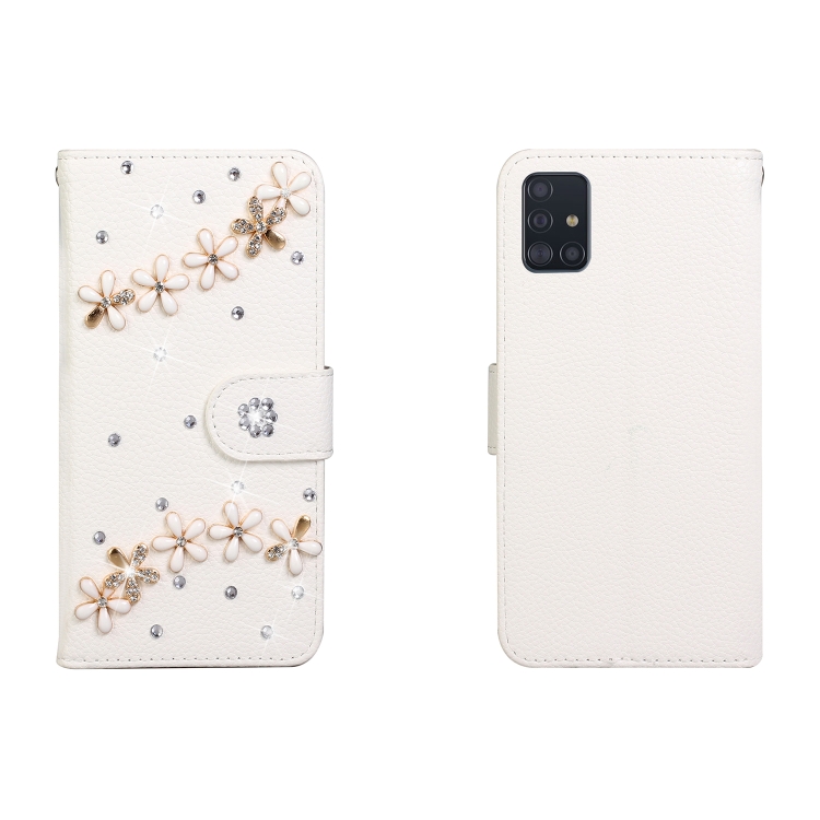 

For Galaxy A71 Horizontal Flip Solid Color Rhinestones Leather Case with Card Slot & Wallet & Holder(Top Five Flowers)