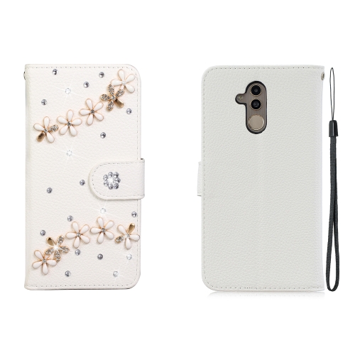 

For Huawei Mate 20 Lite Horizontal Flip Solid Color Rhinestones Leather Case with Card Slot & Wallet & Holder(Top Five Flowers)