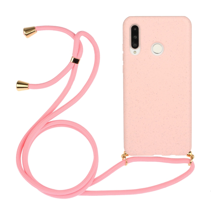 

For Huawei P30 Lite Wheat Straw Material + TPU Protective Case with Lanyard(Pink)