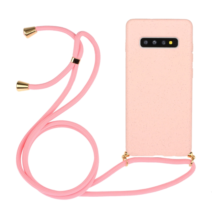 

For Galaxy S10 Wheat Straw Material + TPU Protective Case with Lanyard(Pink)