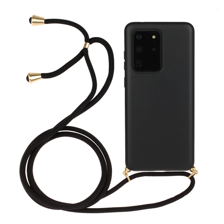 

For Galaxy S20 Ultra Wheat Straw Material + TPU Protective Case with Lanyard(Black)