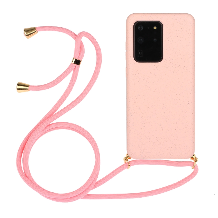 

For Galaxy S20 Ultra Wheat Straw Material + TPU Protective Case with Lanyard(Pink)