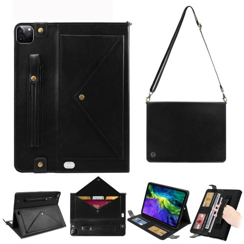 

For iPad Pro 11 (2020) Envelope Horizontal Flip PU Leather Case with Card Slots & Pen Slots & Holder & Wallet & Photo Frame & Shoulder Strap(Black)