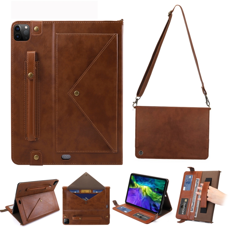 

For iPad Pro 11 (2020) Envelope Horizontal Flip PU Leather Case with Card Slots & Pen Slots & Holder & Wallet & Photo Frame & Shoulder Strap(Brown)