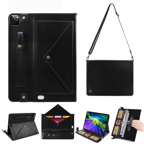 

For iPad Pro 12.9 (2020) Envelope Horizontal Flip PU Leather Case with Card Slots & Pen Slots & Holder & Wallet & Photo Frame & Shoulder Strap(Black)