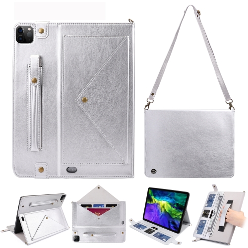 

For iPad Pro 12.9 (2020) Envelope Horizontal Flip PU Leather Case with Card Slots & Pen Slots & Holder & Wallet & Photo Frame & Shoulder Strap(Silver)