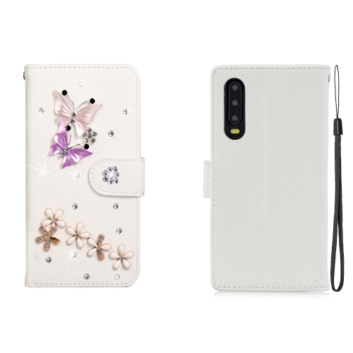 

For Huawei P30 Horizontal Flip Solid Color Rhinestones Leather Case with Card Slot & Wallet & Holder(Five Flowers Butterfly)