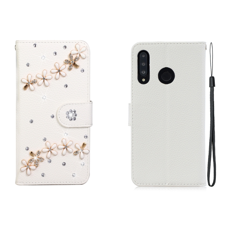 

For Huawei P30 Lite Horizontal Flip Solid Color Rhinestones Leather Case with Card Slot & Wallet & Holder(Top Five Flowers)