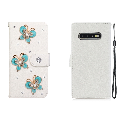 

For Galaxy S10 Horizontal Flip Solid Color Rhinestones Leather Case with Card Slot & Wallet & Holder(Three Butterflies)