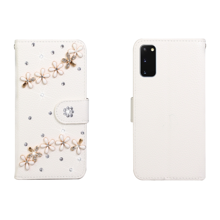 

For Galaxy S20 Horizontal Flip Solid Color Rhinestones Leather Case with Card Slot & Wallet & Holder(Top Five Flowers)