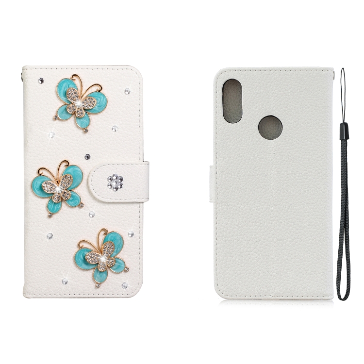 

For Huawei Y9 (2019) Horizontal Flip Solid Color Rhinestones Leather Case with Card Slot & Wallet & Holder(Three Butterflies)