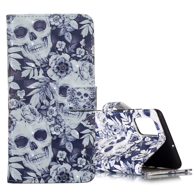 

For Galaxy A51 3D Pattern Magnetic Suction Horizontal Flip Leather Case with Holder & Card Slots & Wallet & Photo Holder(Skull Flower)