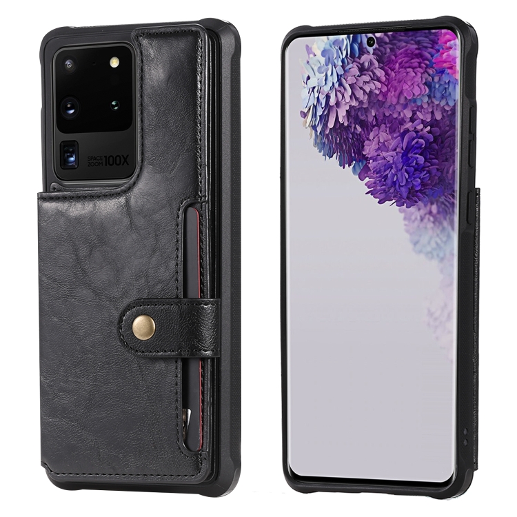 

For Galaxy S20 Ultra Shockproof Horizontal Flip Protective Case with Holder & Card Slots & Wallet & Photo Frame & Short + Long Lanyard(Black)
